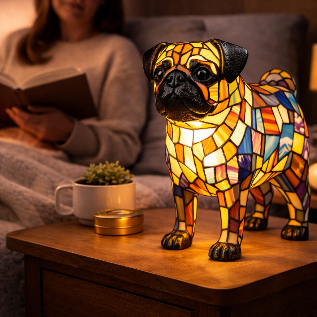 Glasmosaik hund silhuet dekorativ dyre bordlampe