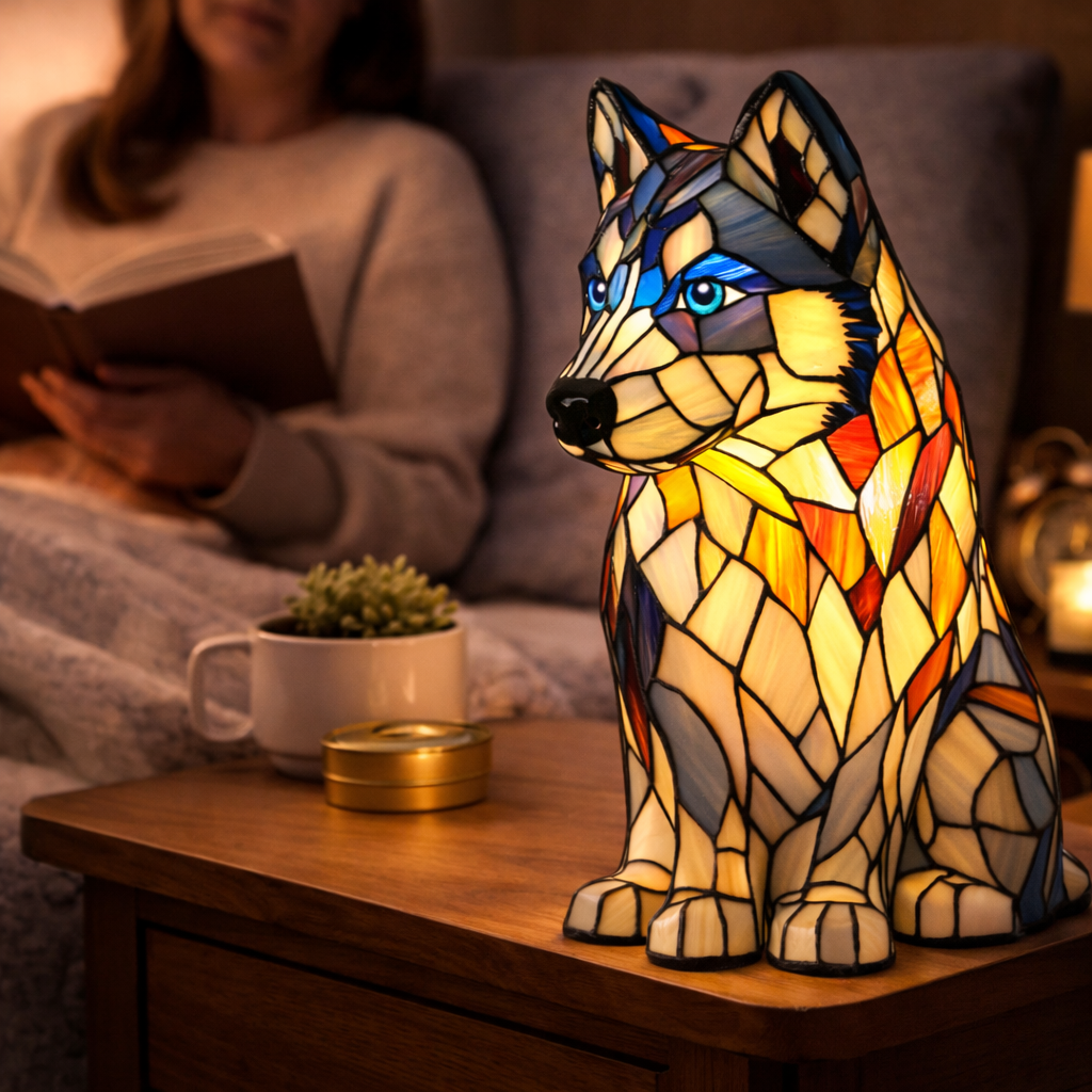Glasmosaik hund silhuet dekorativ dyre bordlampe