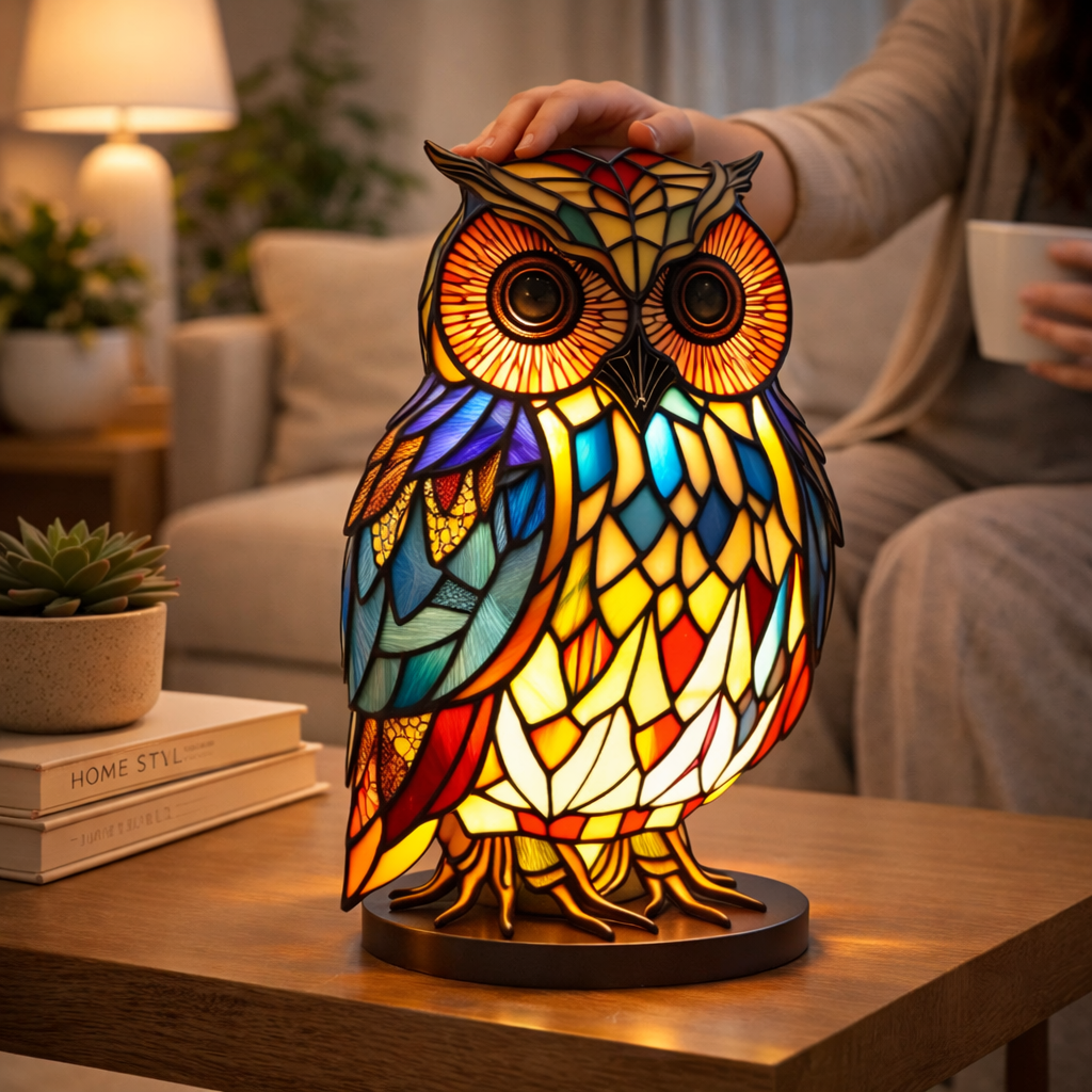 Glasmosaik stil dyrefigur accent bordlampe