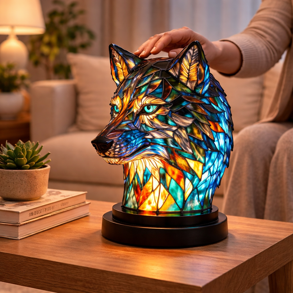 Glasmosaik stil dyrefigur accent bordlampe