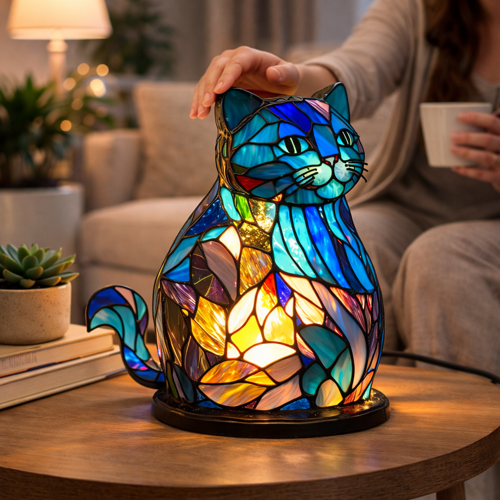 Glasmosaik stil dyrefigur accent bordlampe