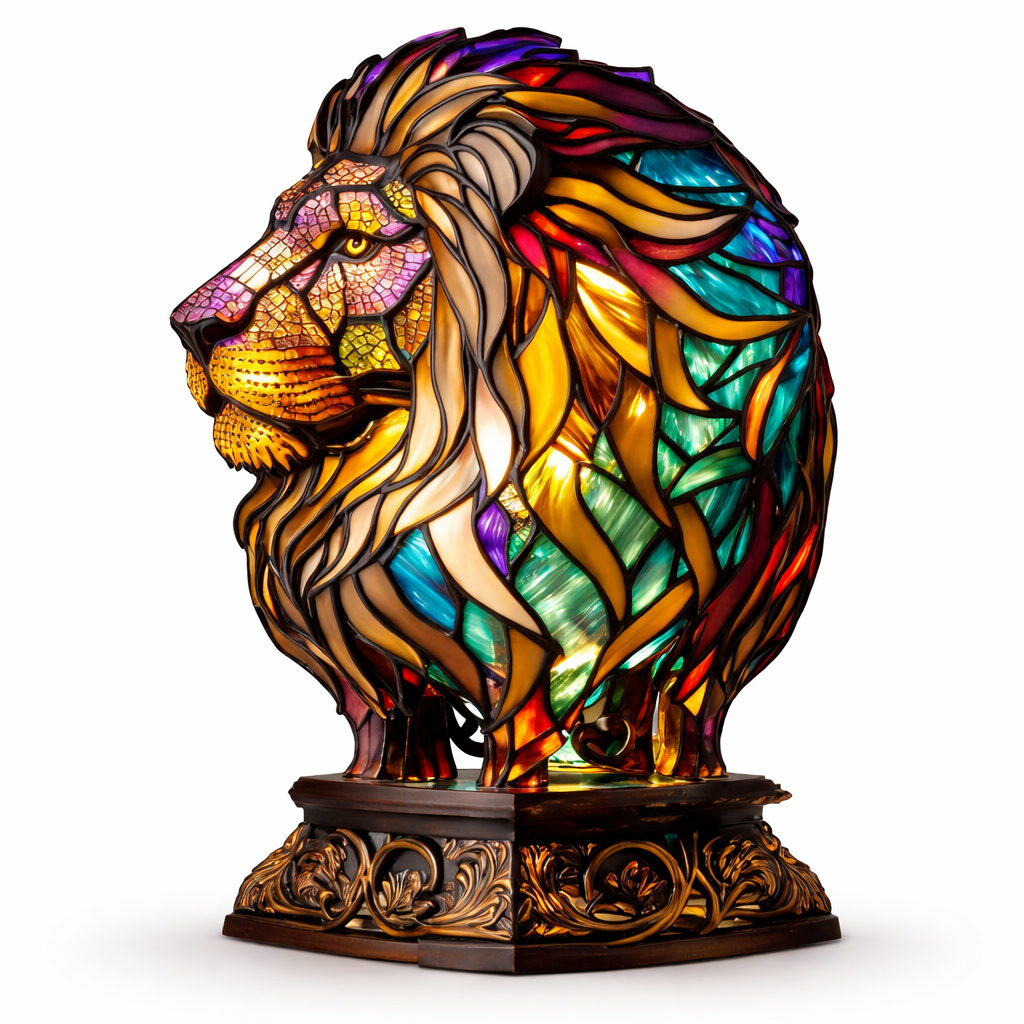 Glasmosaik stil dyrefigur accent bordlampe