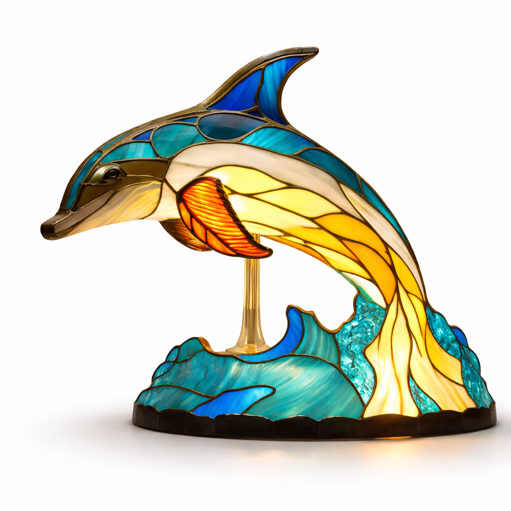 Glasmosaik stil dyrefigur accent bordlampe