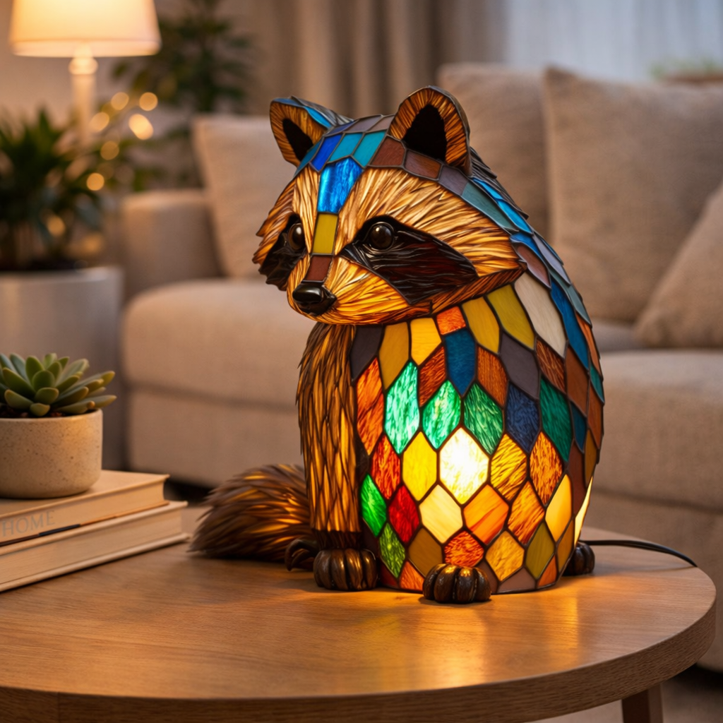 Glasmosaik stil dyrefigur accent bordlampe