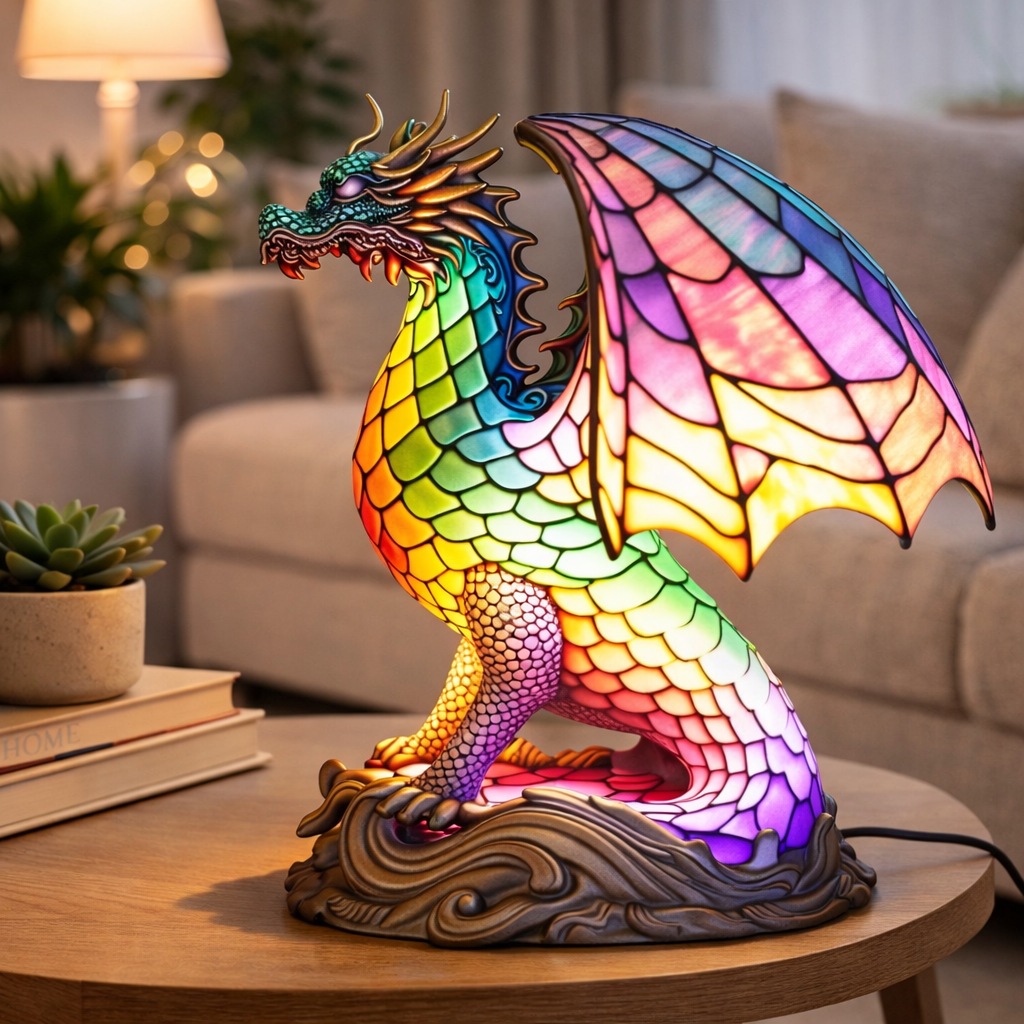 Glasmosaik stil dyrefigur accent bordlampe