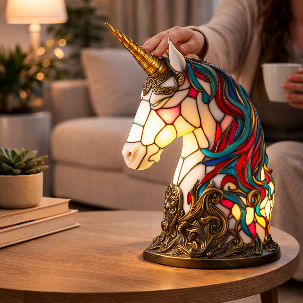 Glasmosaik stil dyrefigur accent bordlampe