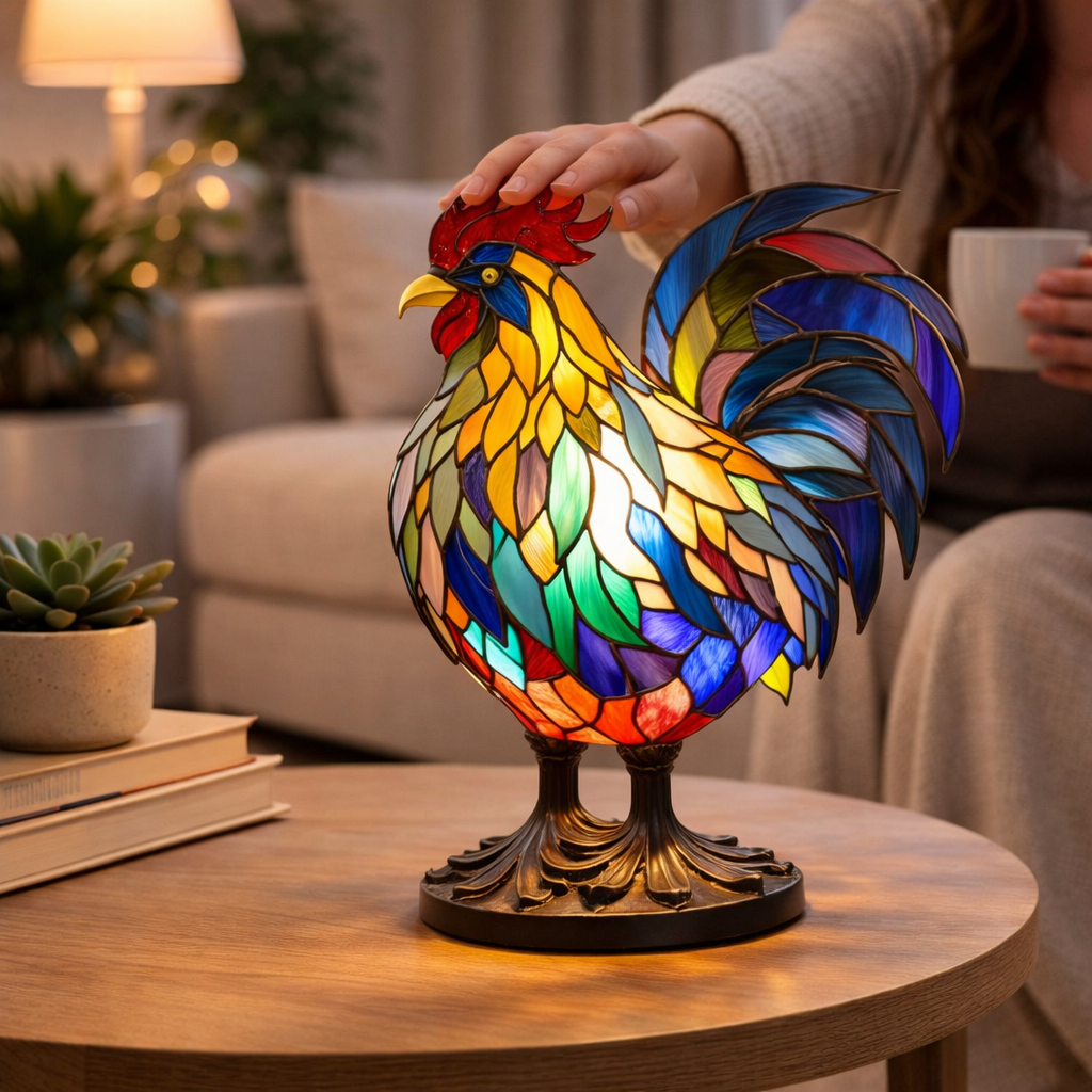Glasmosaik stil dyrefigur accent bordlampe
