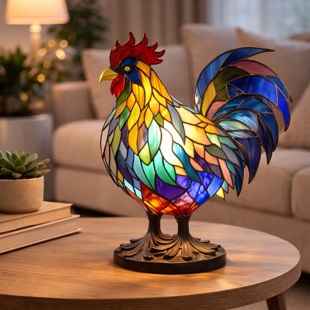 Glasmosaik stil dyrefigur accent bordlampe