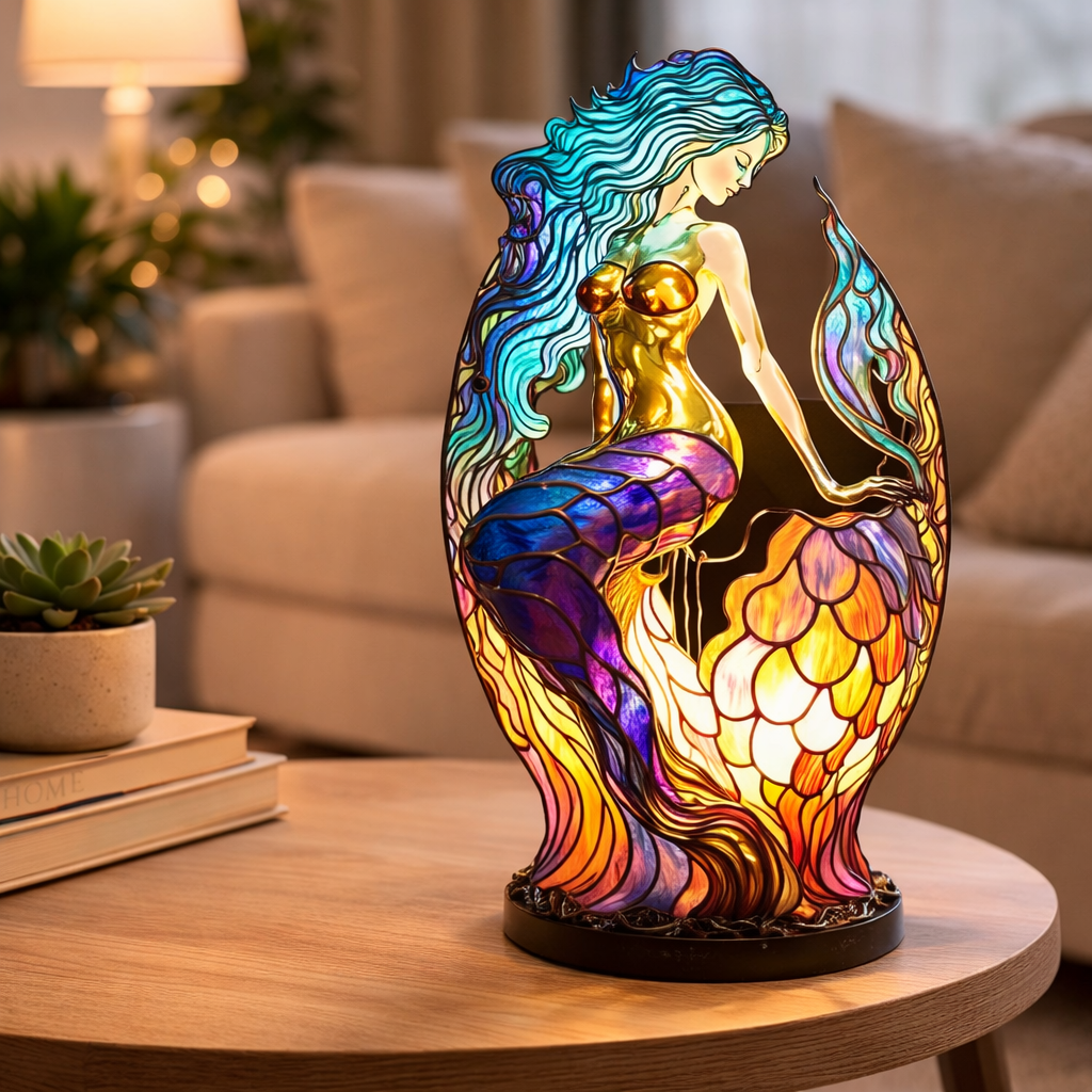 Glasmosaik stil dyrefigur accent bordlampe