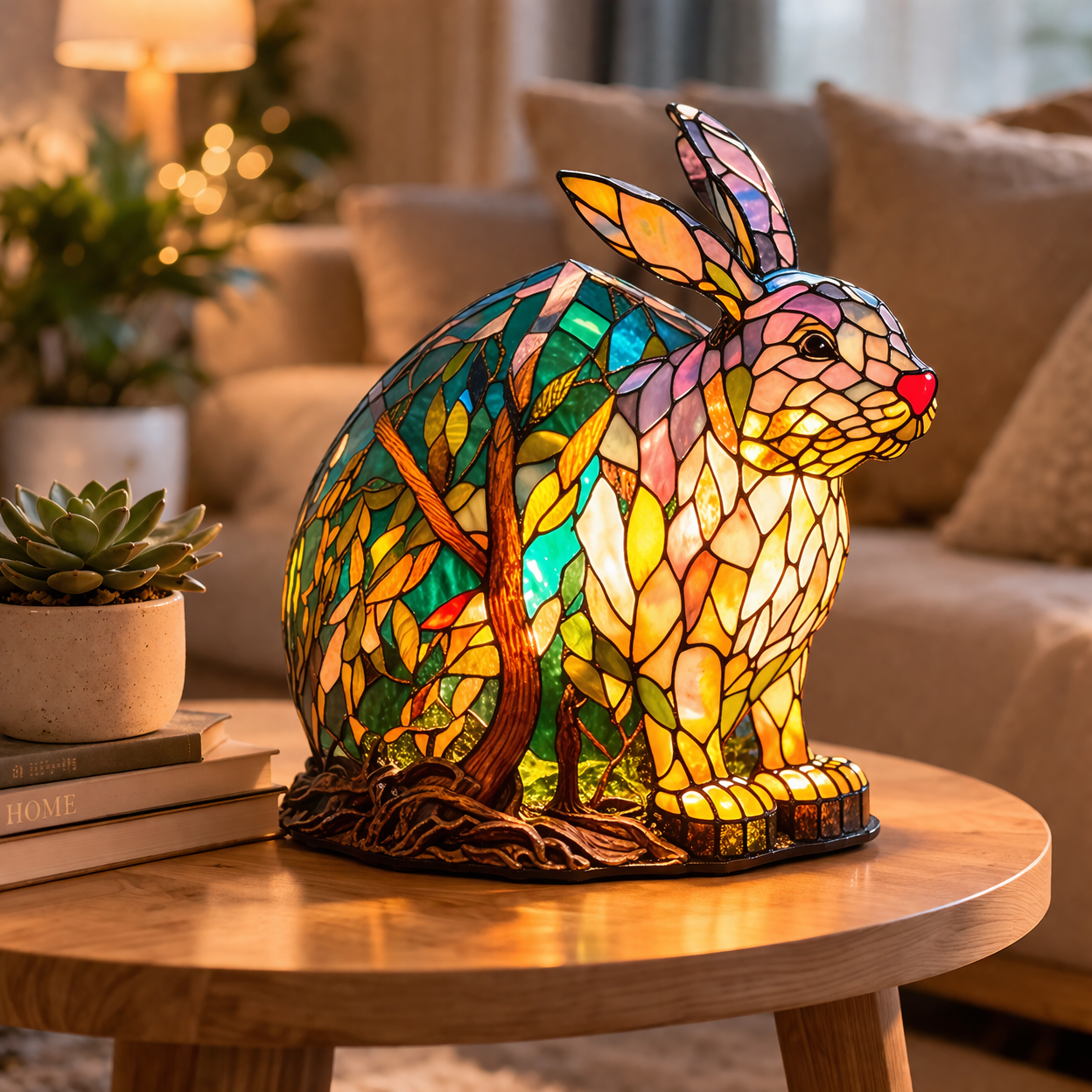 Glasmosaik stil dyrefigur accent bordlampe
