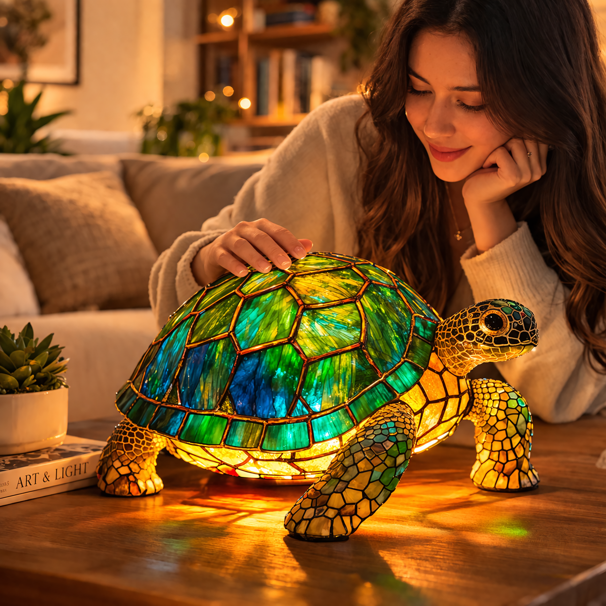 Glasmosaik stil dyrefigur accent bordlampe