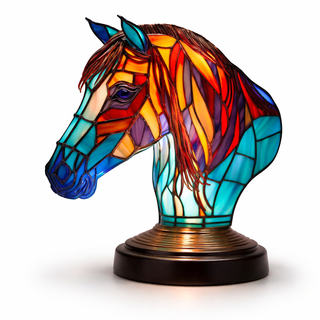 Glasmosaik stil dyrefigur accent bordlampe