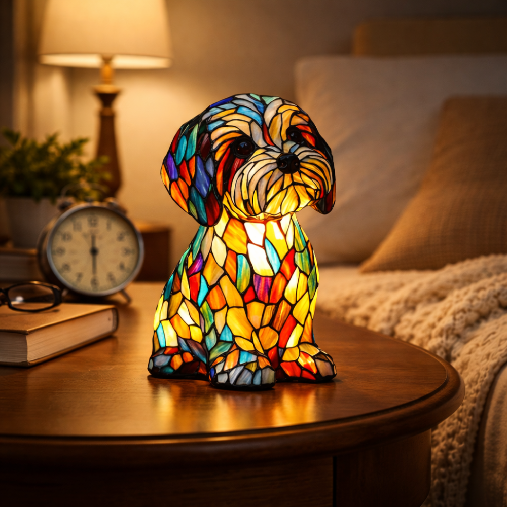 Glasmosaik stil hundefigur natlys bordlampe