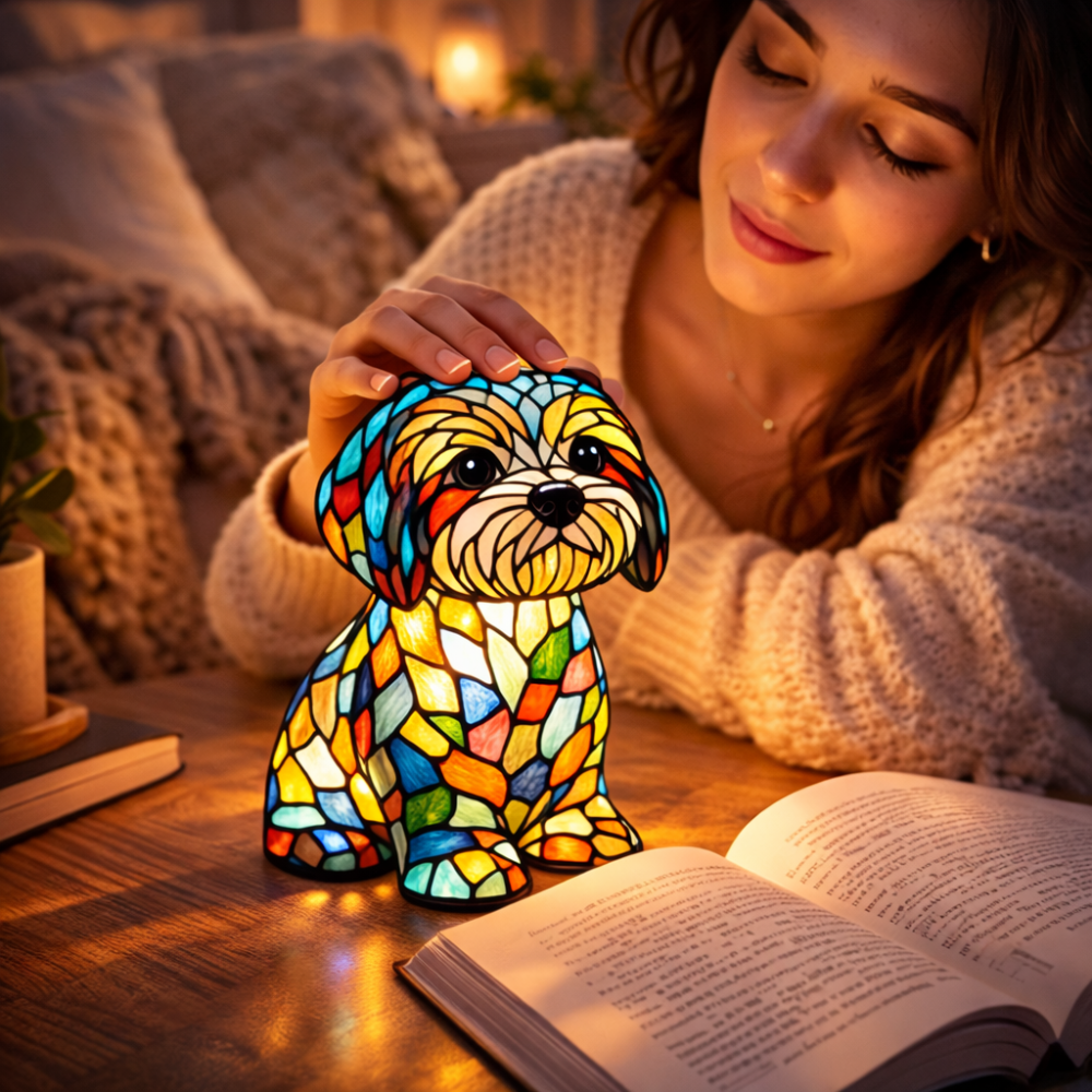 Glasmosaik stil hundefigur natlys bordlampe