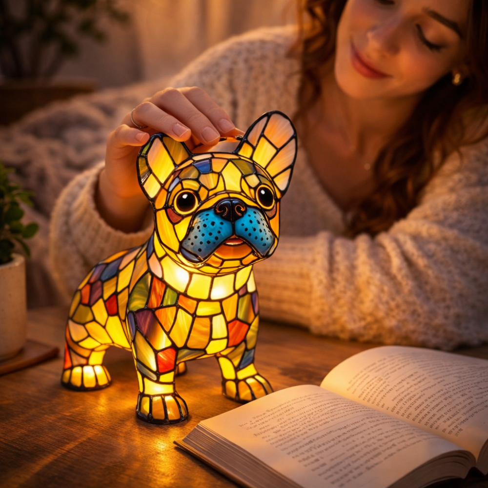 Glasmosaik stil hundefigur natlys bordlampe