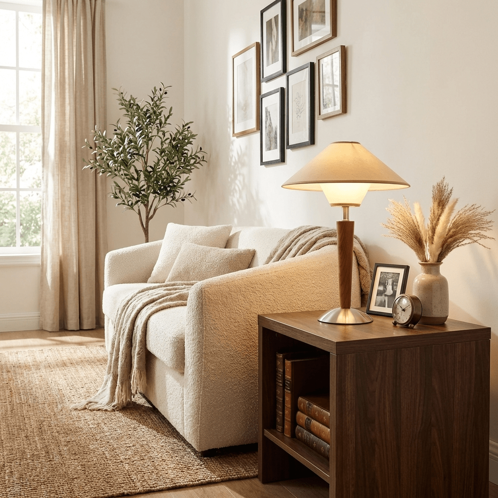 Zymorica | Mid-century modern valnød søjle accent bordlampe
