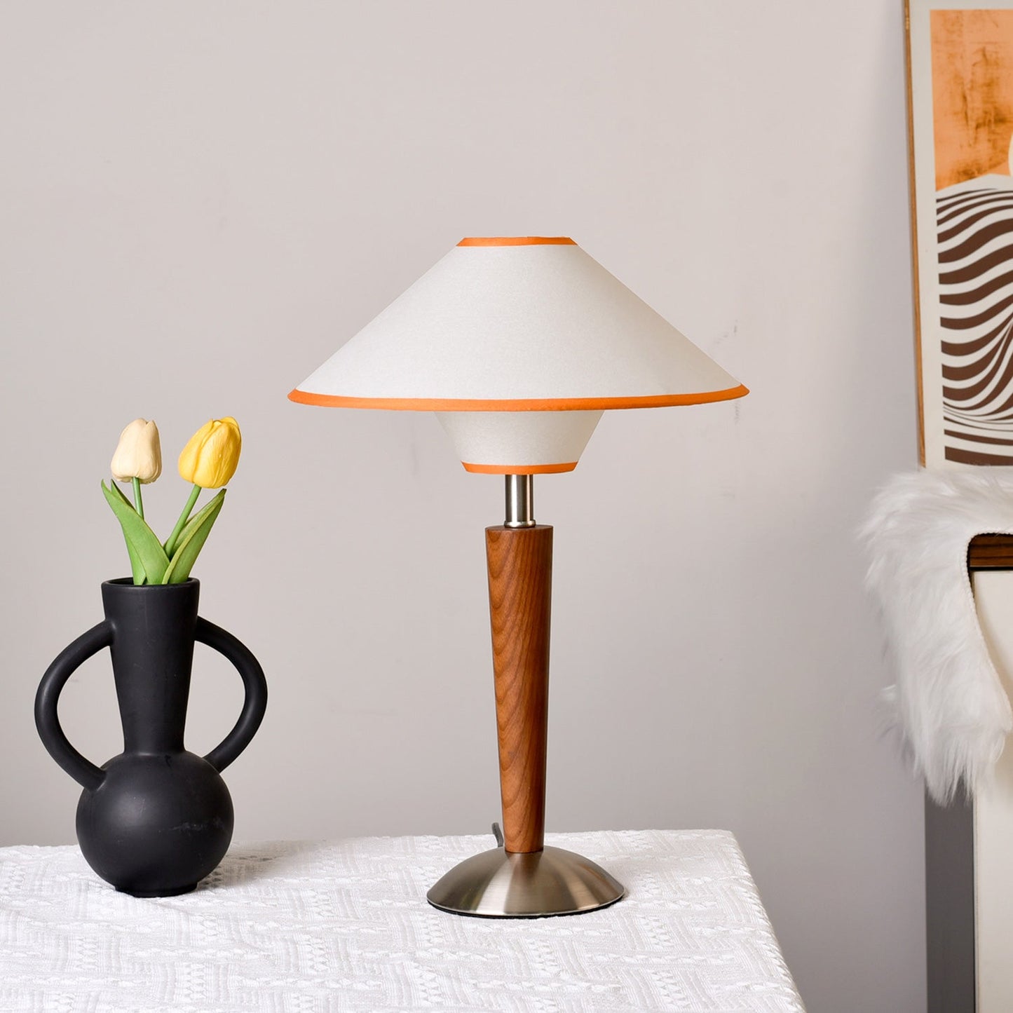 Zymorica | Mid-century modern valnød søjle accent bordlampe