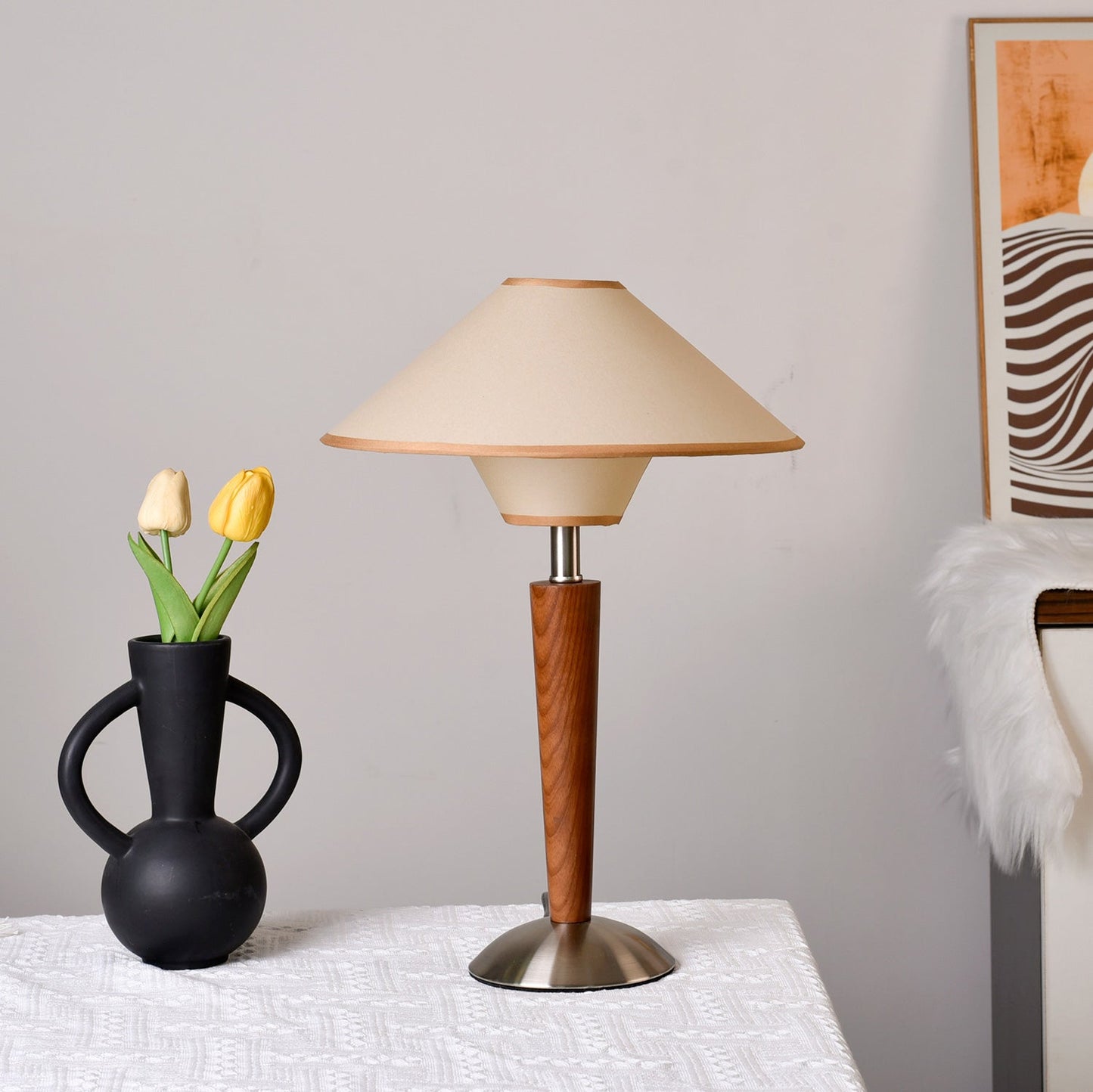 Zymorica | Mid-century modern valnød søjle accent bordlampe