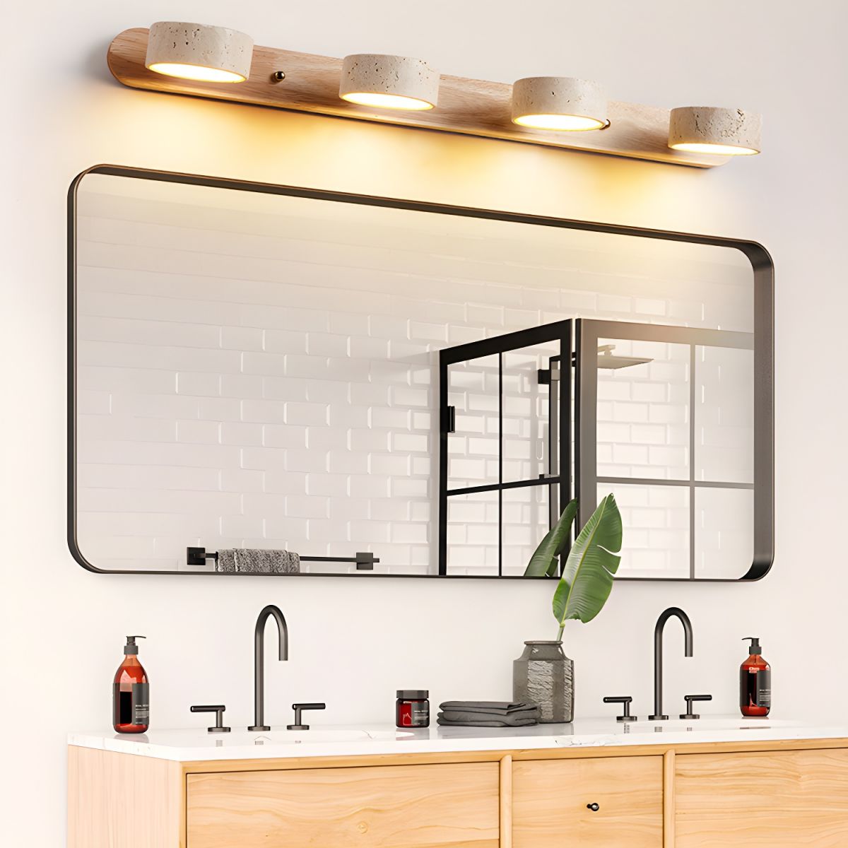 Calcera | Moderne naturlig travertinsten og træ væglampe