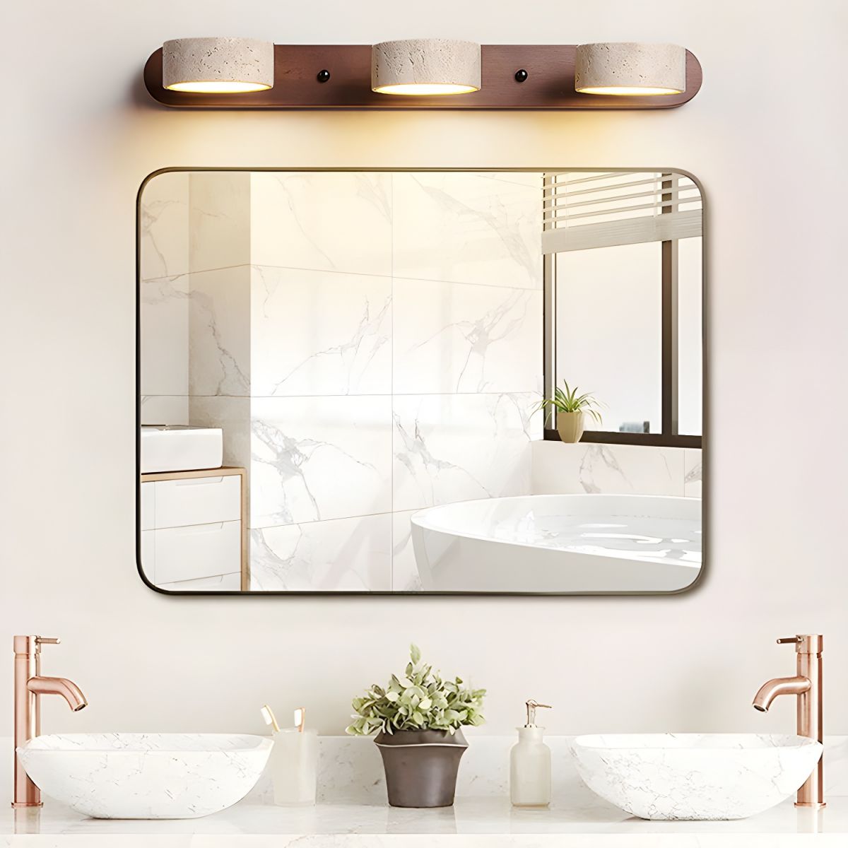 Calcera | Moderne naturlig travertinsten og træ væglampe