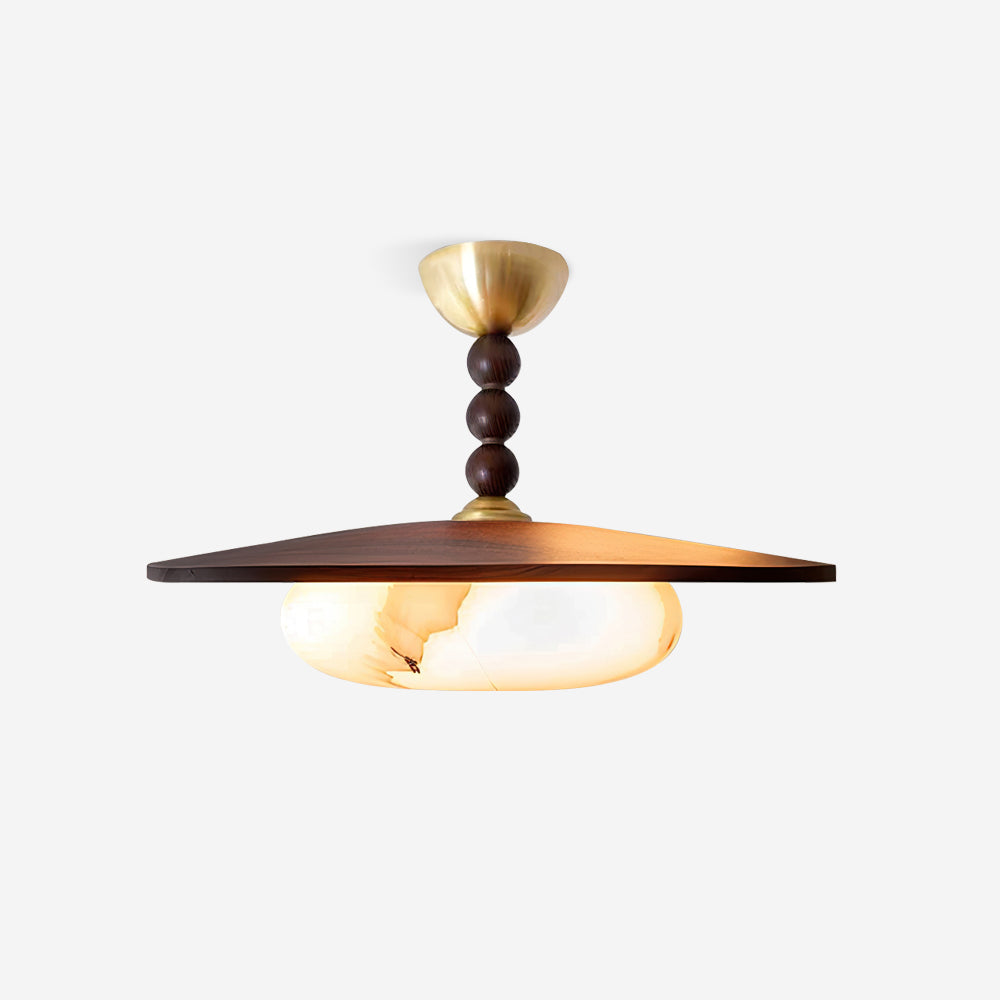 Midthos | Mid-century træ alabast kuppel flush montering loftslampe