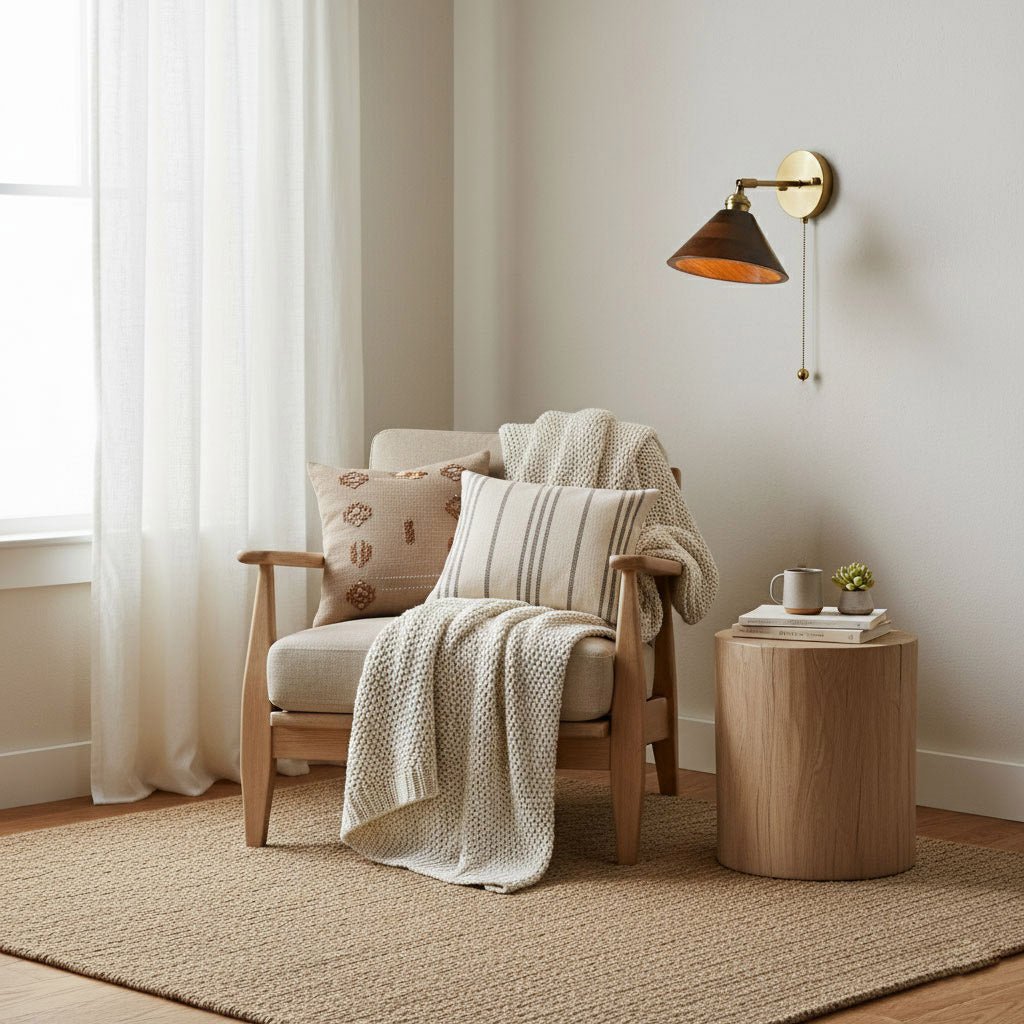 Thorgren | Mid-century geometrisk kegle silhuet træ væglampe