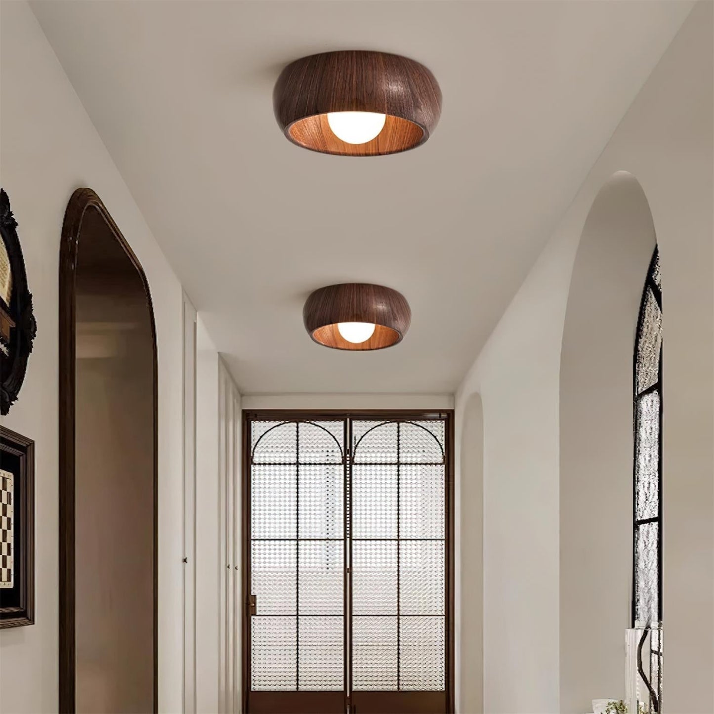 Minimalistisk rund træ skandinavisk japandi overflademonteret loftlampe