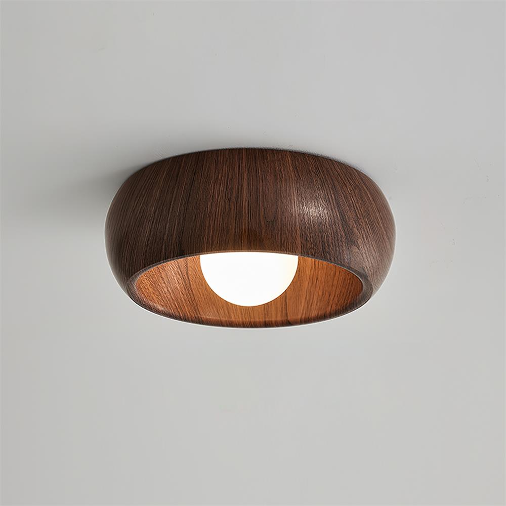 Minimalistisk rund træ skandinavisk japandi overflademonteret loftlampe