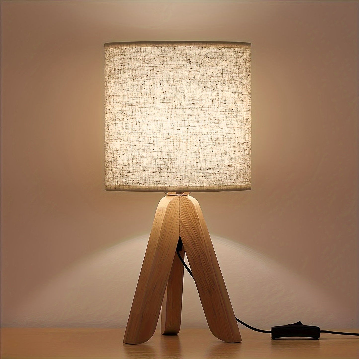 Nordisk minimalistisk trætripod linnedskærm bordlampe