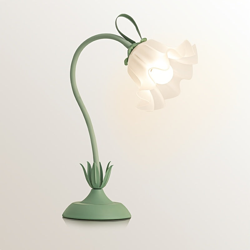 Skulpturel blomsterblomst skærm støbejern bordlampe