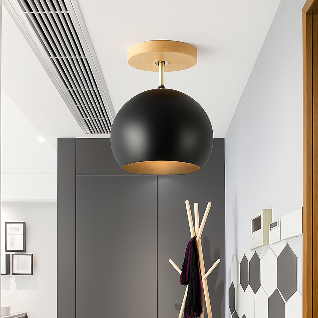 Dervian | Moderne sfærisk justerbar træ og metal loftlampe