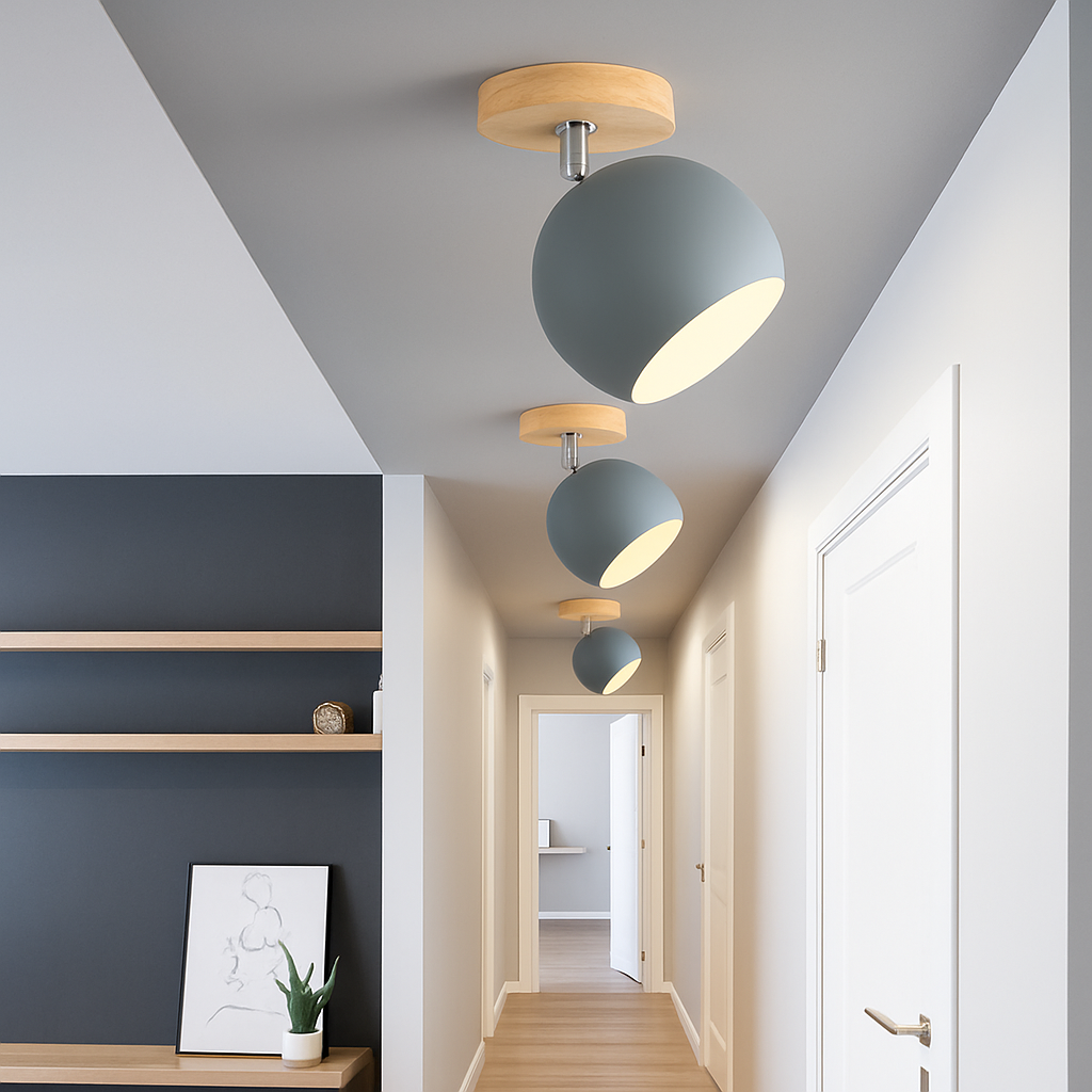 Dervian | Moderne sfærisk justerbar træ og metal loftlampe