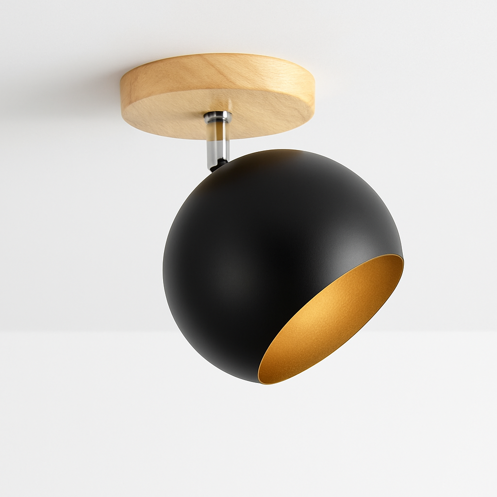 Dervian | Moderne sfærisk justerbar træ og metal loftlampe