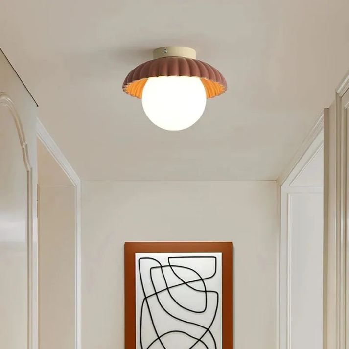 Ribbet jern frostet glas globus indbygningsloftlampe