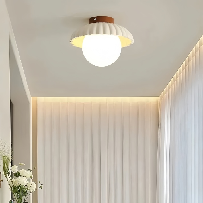 Ribbet jern frostet glas globus indbygningsloftlampe