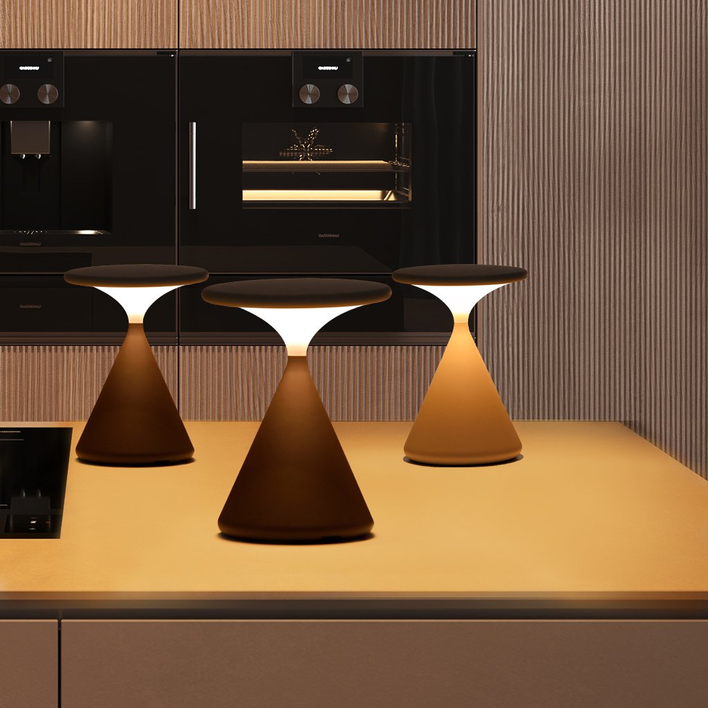 Skulpturel timeglas trådløs dæmpbar genopladelig minimalistisk bordlampe