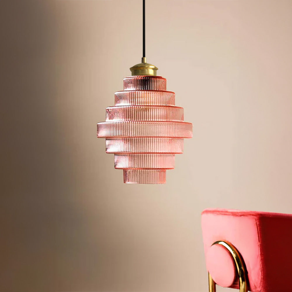 Auris | Antik lagdelt ribbet glaspendellampe