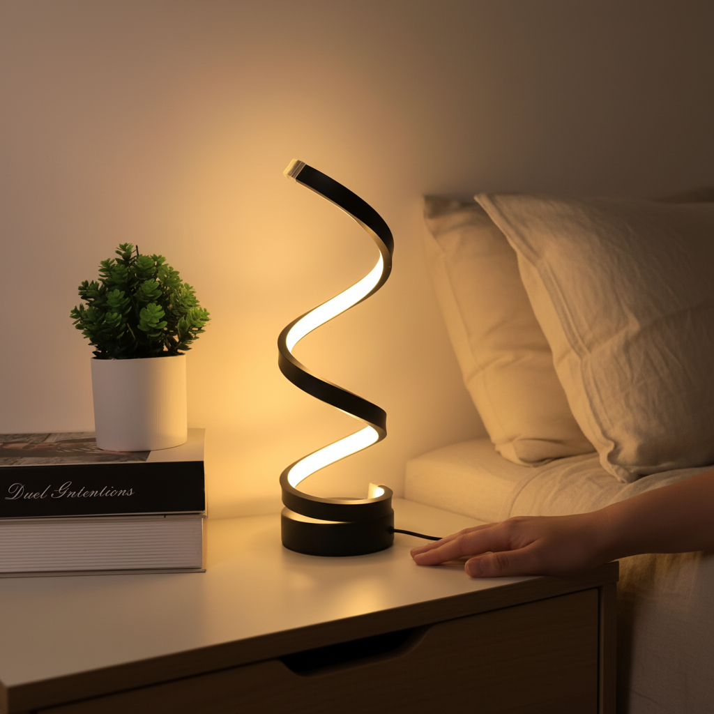 Spiralformet skulptureret justerbar klemme skrivebordslampe