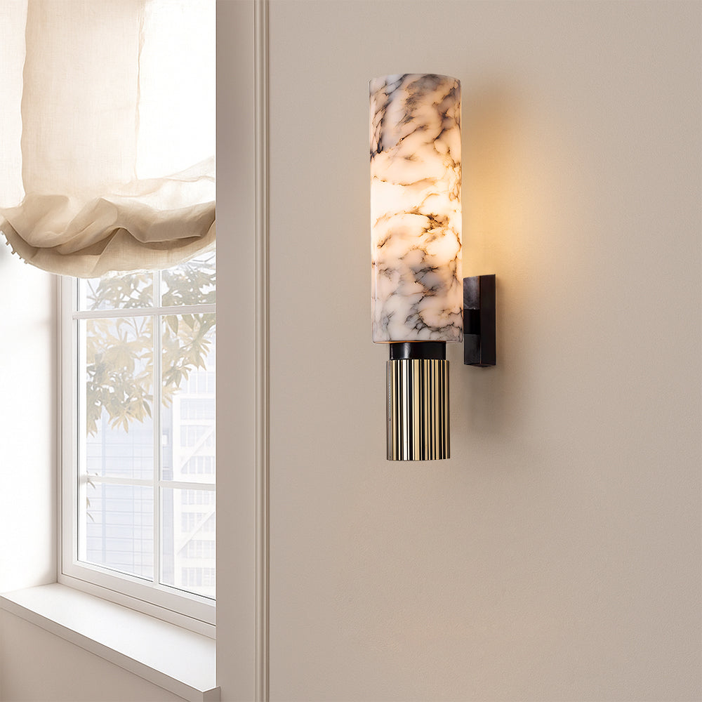 Nirree | Moderne marmor- og kobbersten cylinder væglampe