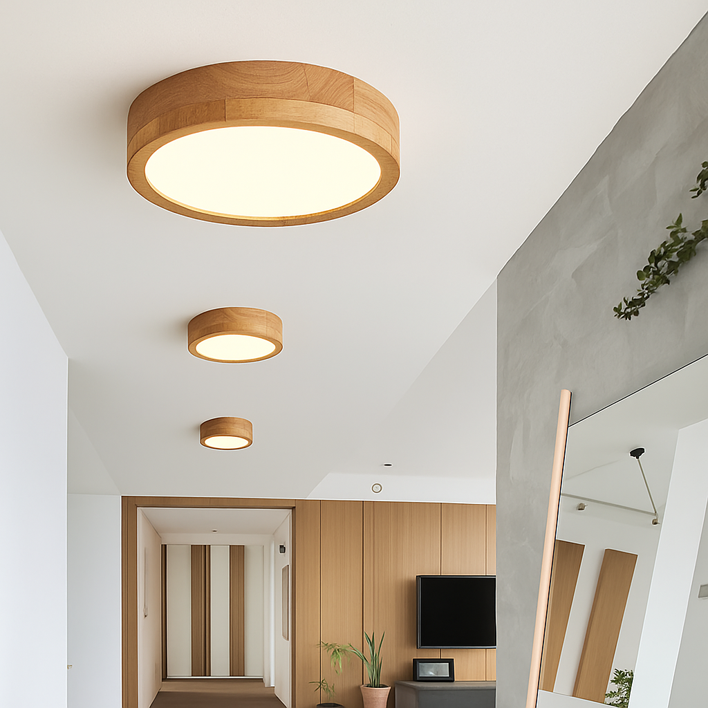 Veldonna | Nordisk rund træstruktur geometrisk loftlampe