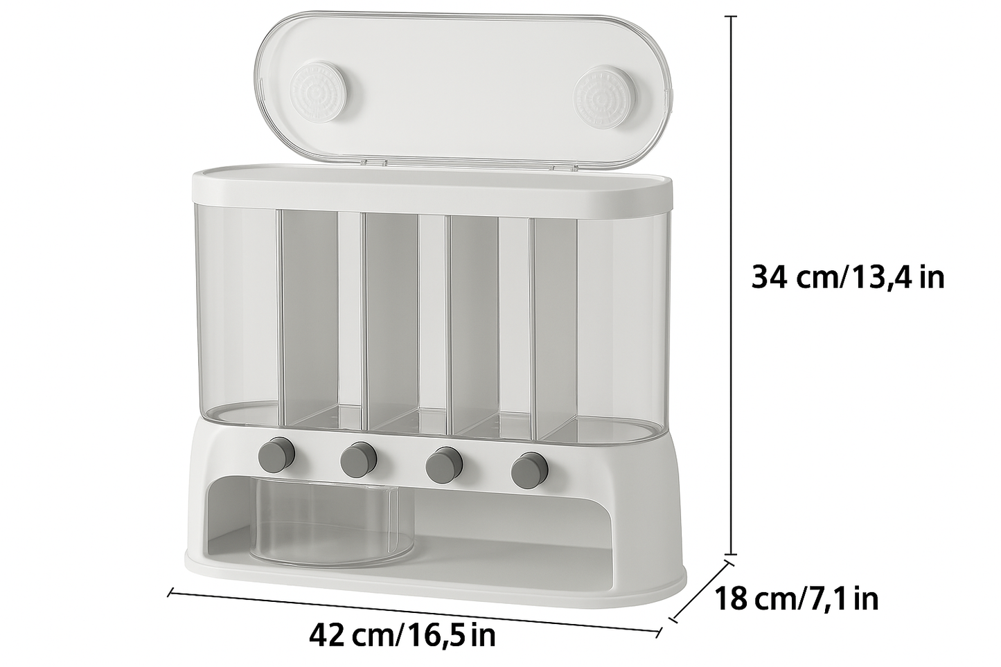 Transparent ruminddelt lufttæt flip-top spisekammer kornbeholder