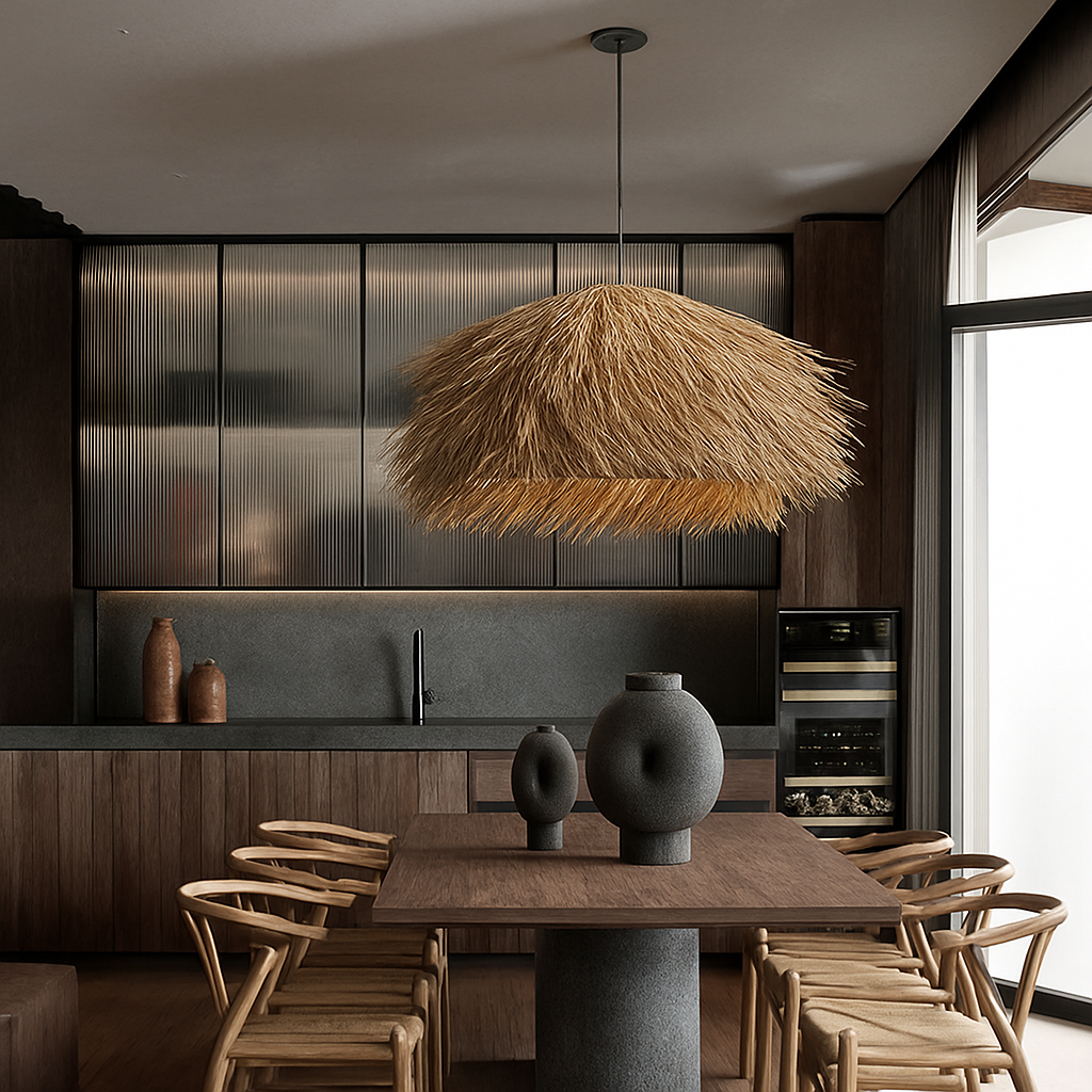 Kelvington | Rattan tekstureret kurvflet retro silhuet pendellampe
