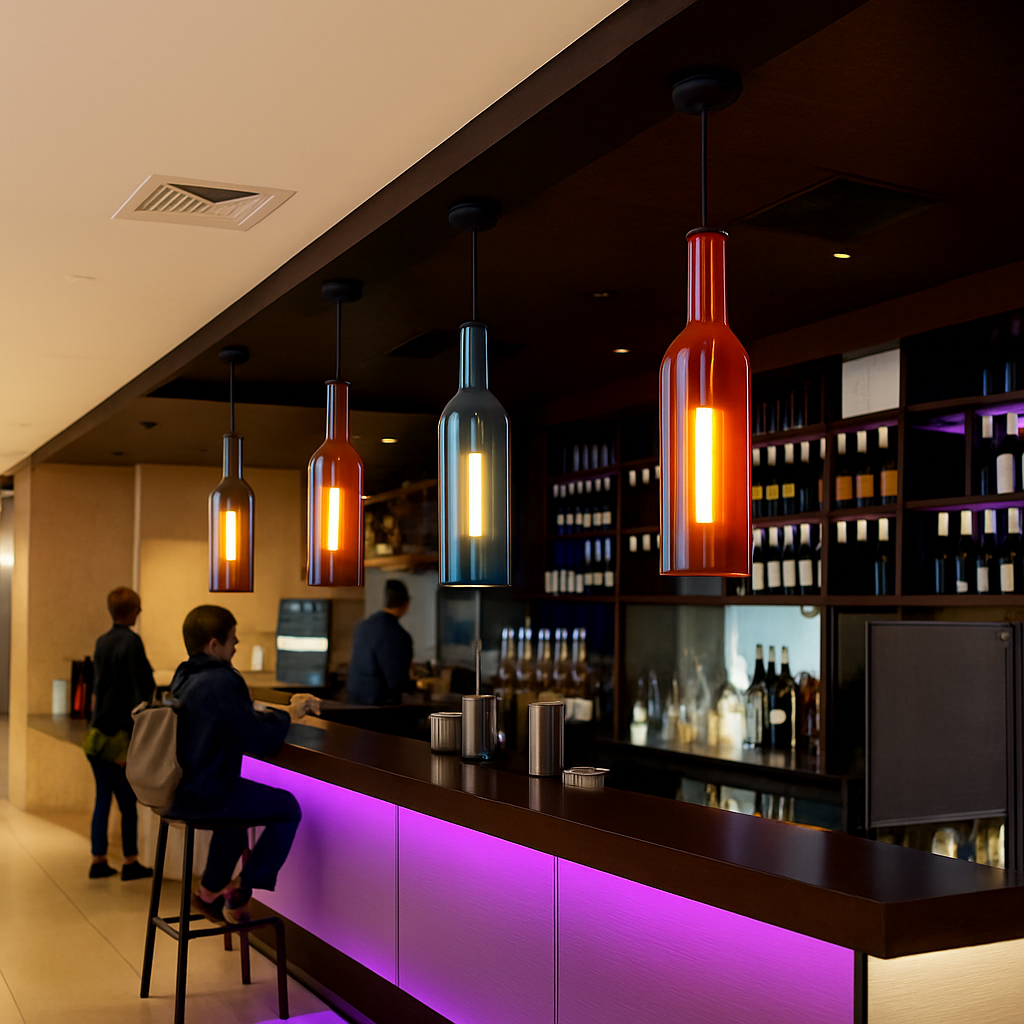 Vireloft | Skulptureret vinflaske glas art deco pendel