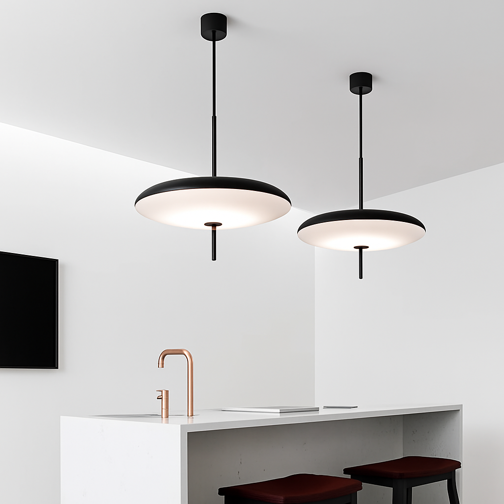 Velvoryn | Moderne flyvende tallerken disk minimalistisk metal pendellampe