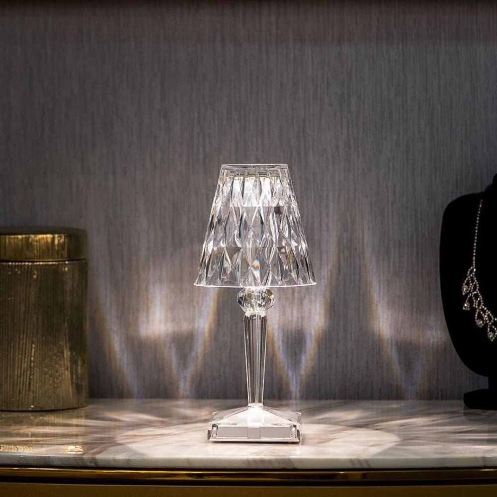 Glitrende Krystal Trådløs Touch Dæmpbar Genopladelig Bordlampe