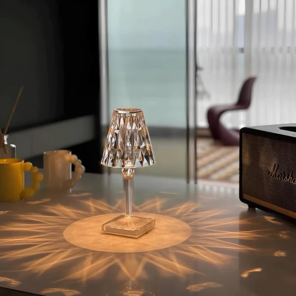 Glitrende Krystal Trådløs Touch Dæmpbar Genopladelig Bordlampe