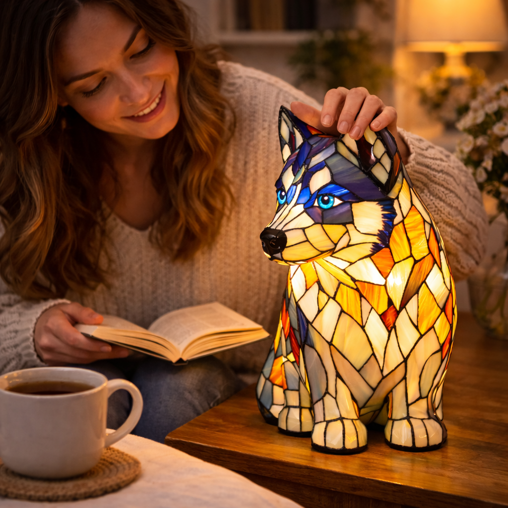 Mosaik hund glasmosaik dekorativ bordlampe til soveværelse