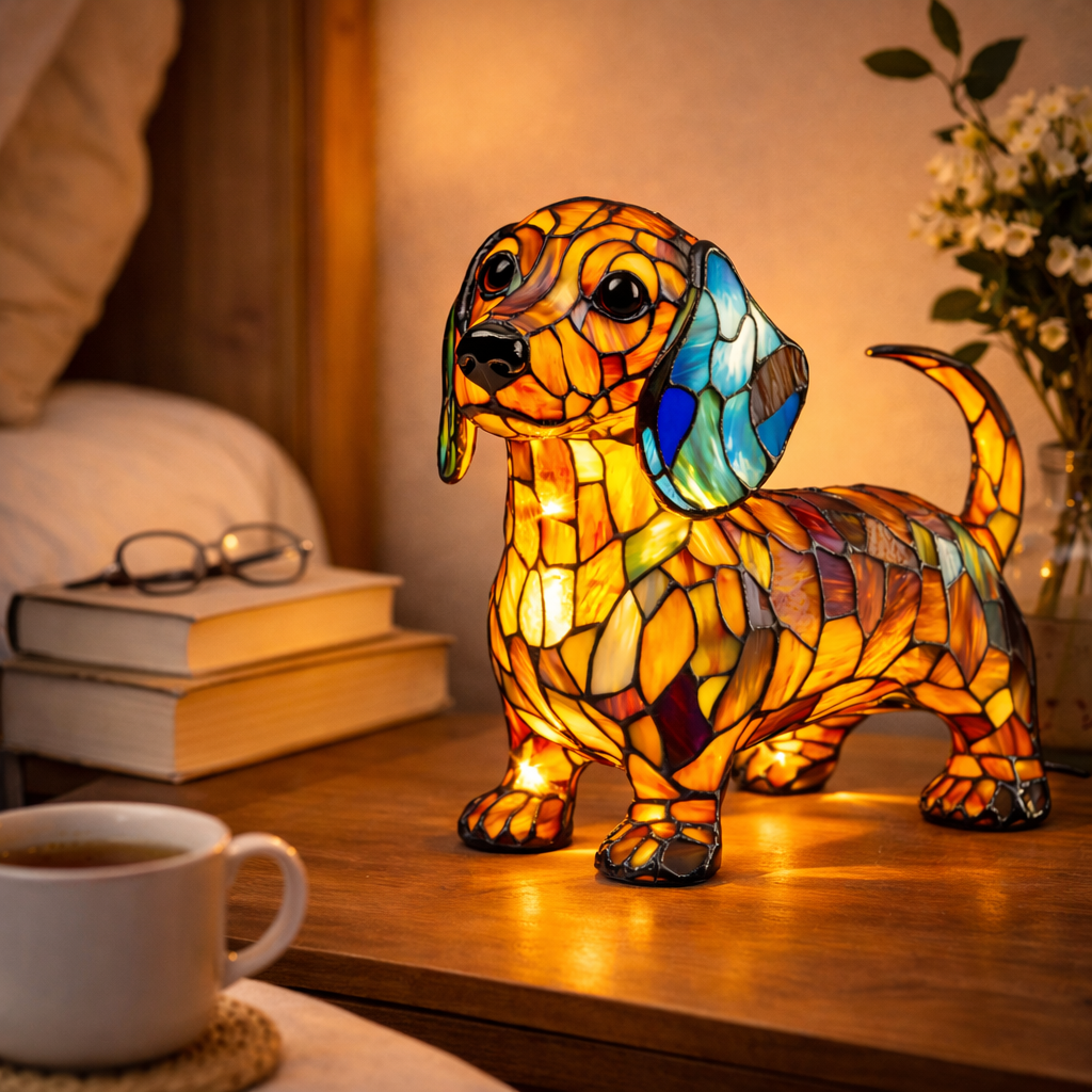 Mosaik glasmosaik hundedesign bordlampe