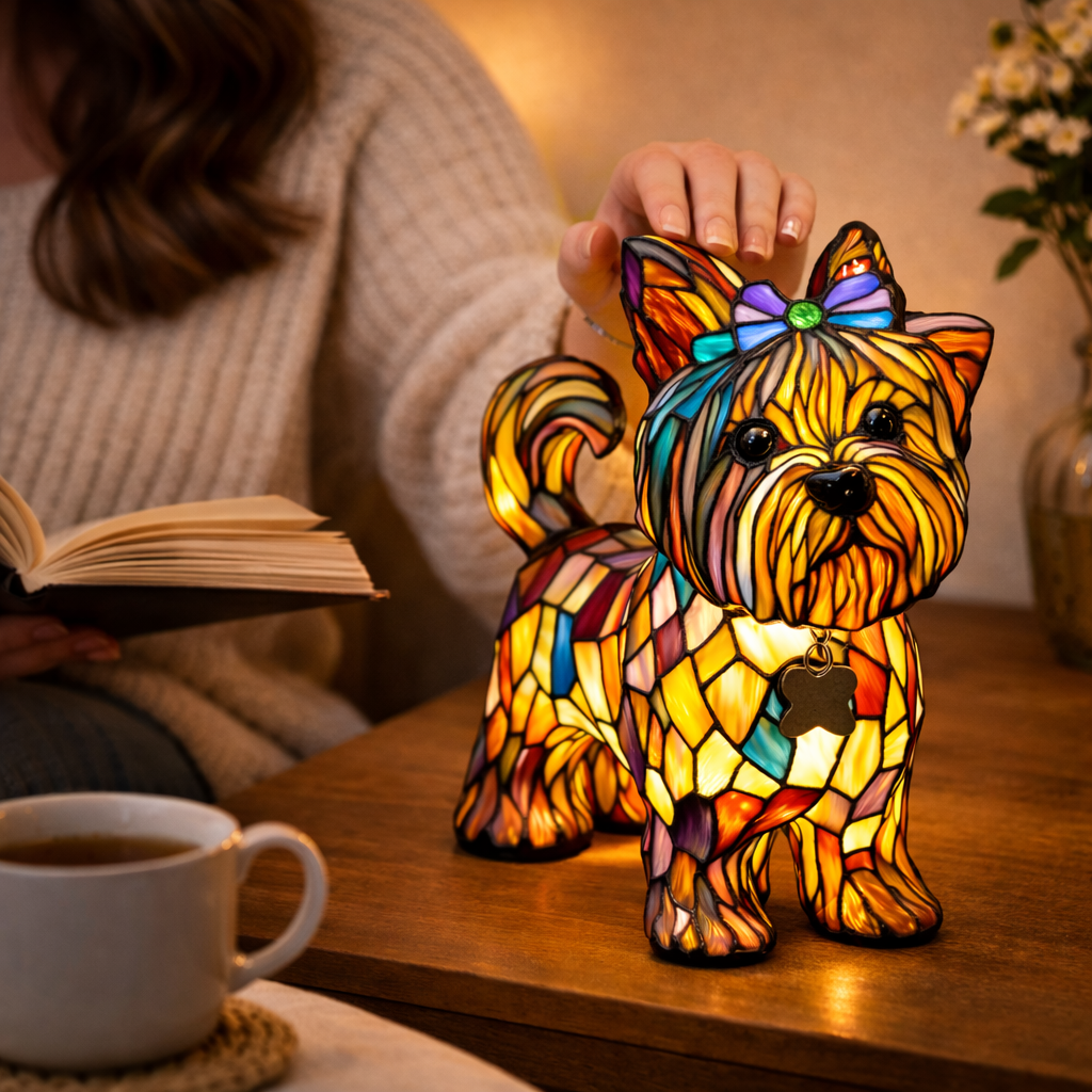 Mosaik hund glasmosaik dekorativ bordlampe til soveværelse
