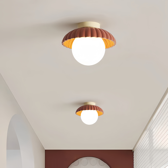 Ribbet jern frostet glas globus indbygningsloftlampe
